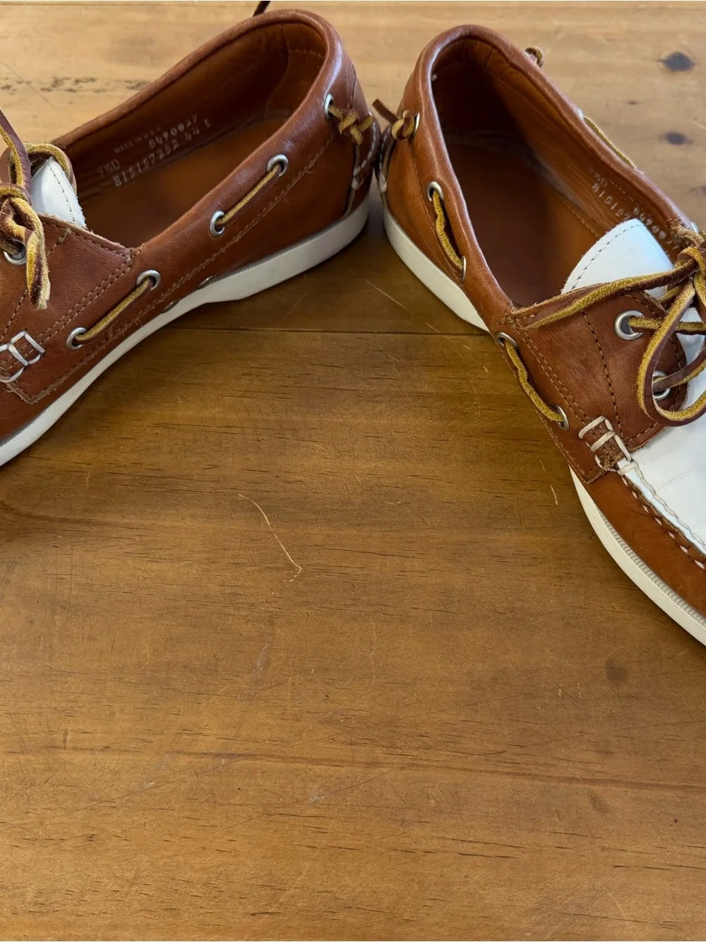 Ralph Lauren Brown and White Leather Boat Shoes - Picture 1 of 7